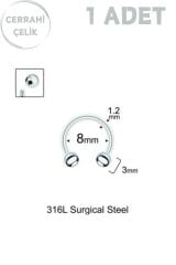 Unisex Cerrahi Çelik Piercing – Septum, Tragus, Helix Uyumlu | 1.2mm Kalınlık, Gümüş Renk, Antialerjenik