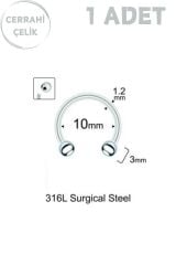 Unisex Cerrahi Çelik Piercing – Septum, Tragus, Helix Uyumlu | 1.2mm Kalınlık, Gümüş Renk, Antialerjenik