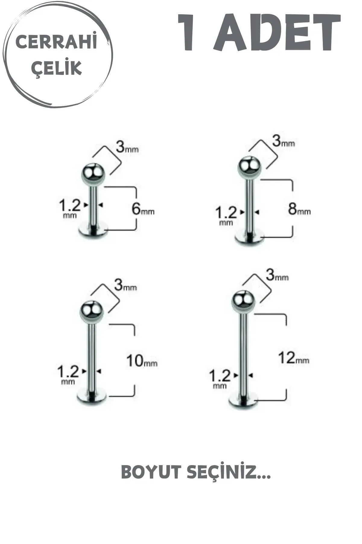 Unisex Cerrahi Çelik Piercing | Labret, Tragus, Helix Uyumlu