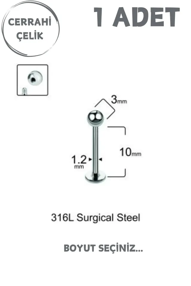 Unisex Cerrahi Çelik Piercing | Labret, Tragus, Helix Uyumlu