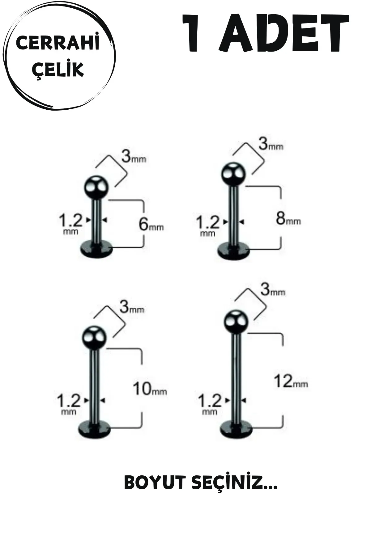 Unisex Cerrahi Çelik Piercing | Labret, Tragus, Helix Uyumlu