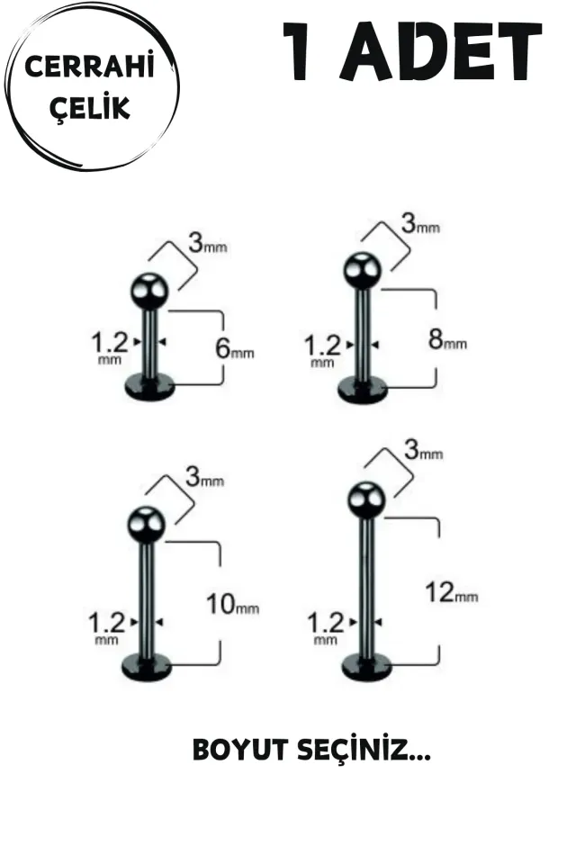 Unisex Cerrahi Çelik Piercing | Labret, Tragus, Helix Uyumlu