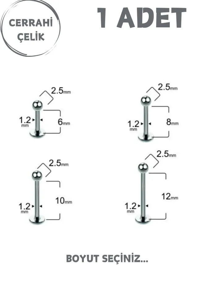 Unisex Cerrahi Çelik Piercing | Labret, Tragus, Helix Uyumlu