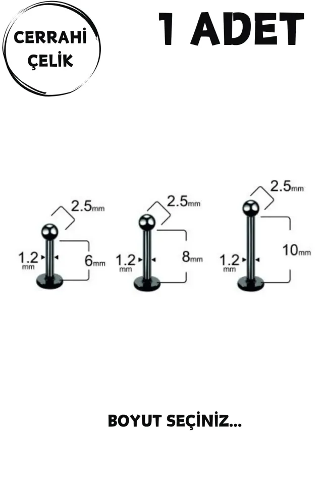 Unisex Cerrahi Çelik Piercing | Labret, Tragus, Helix Uyumlu